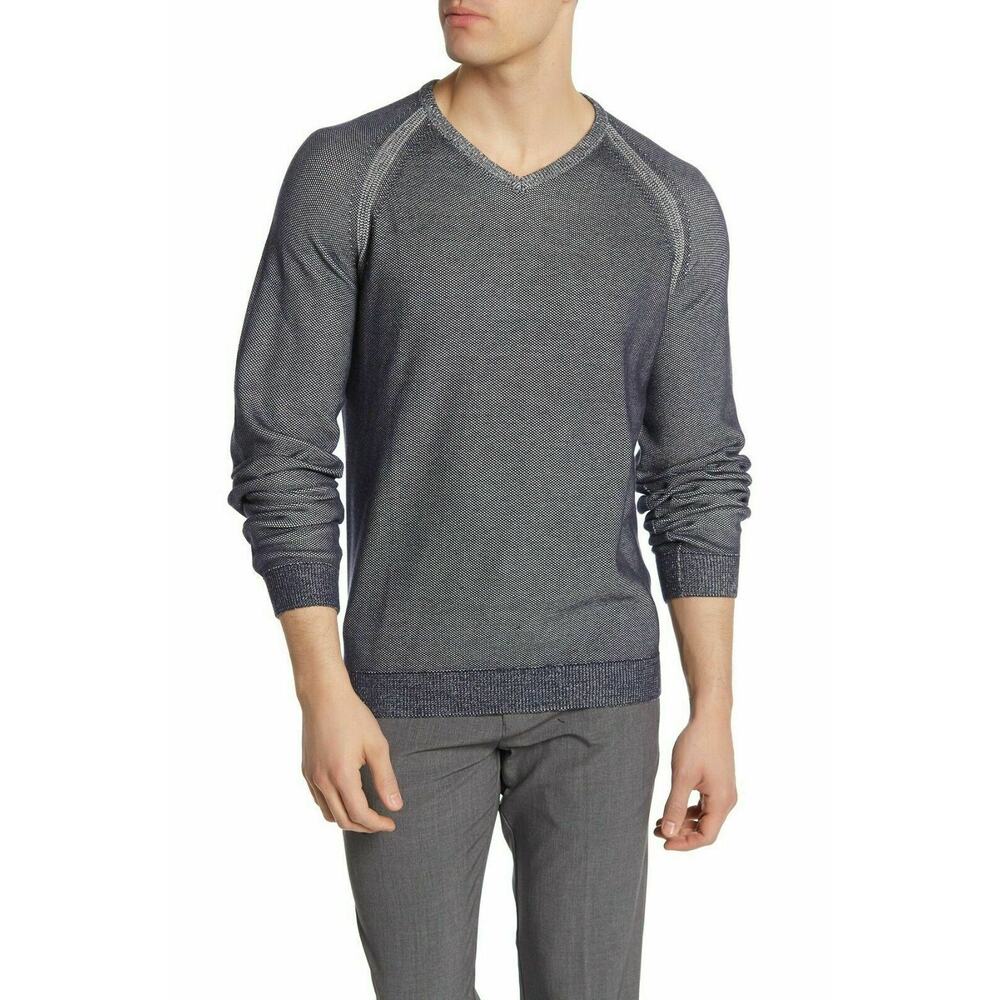 Tailor Vintage-Reversible Knit Pullover Sweater Long Sleeves V-Neck Gray Medium